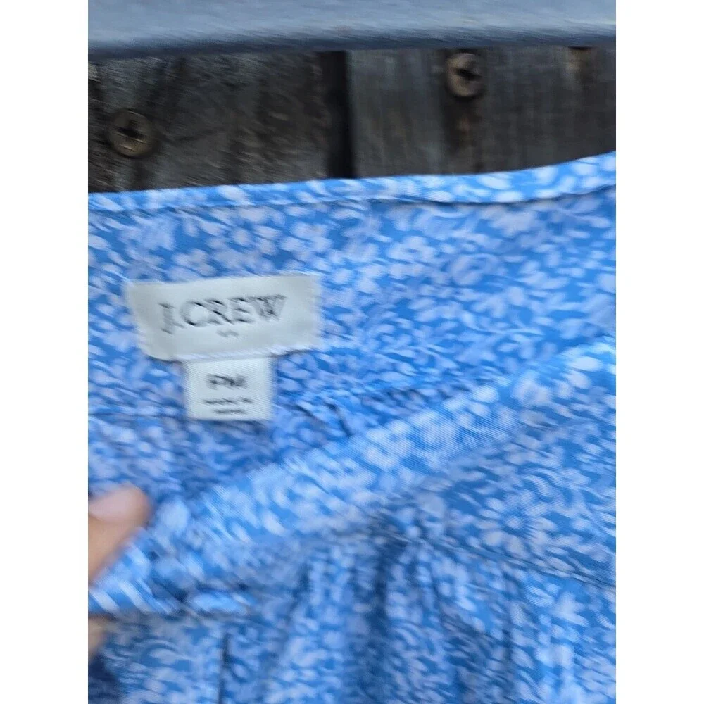 J. Crew Squared Ruffled Neck Oversized Top Size PM Blue Floral Print Womens